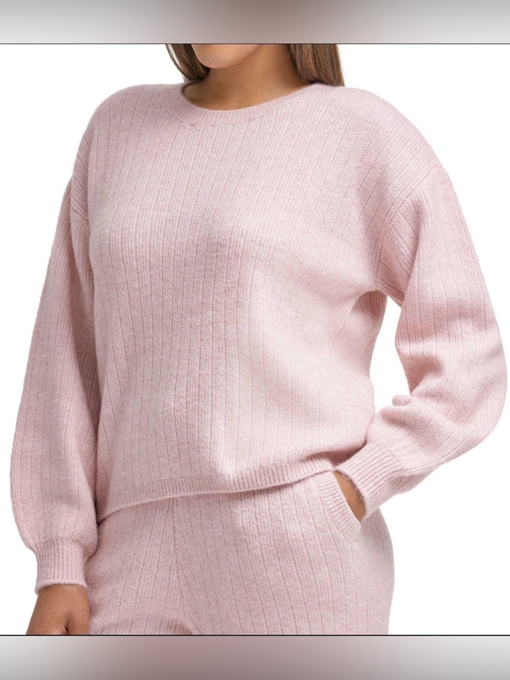 DKNY Blush Pink Ribbed Knit Crewneck Cashmere Blend Sweater XXL Relaxed Fit